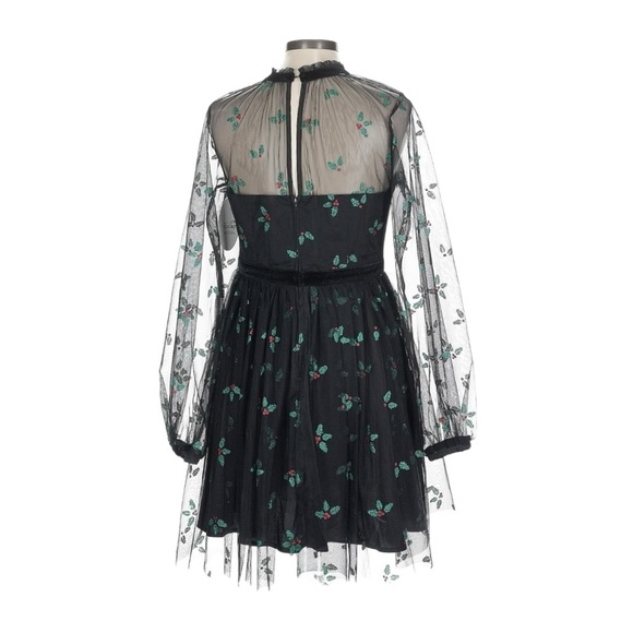 Unique Vintage Black Mistletoe Glitter Mesh Holiday Party Dress L 10-12 NWT - Picture 2 of 11
